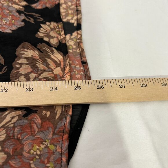 Veronica M Black Floral Boho Blouse Tie Neck Ruffle Top Small Feminine Chic - Picture 7 of 7